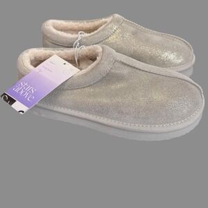 Stars Above Suede Leather Slippers Womens Sz 5 Gold Amira Fur-Lined Cozy‎ NEW